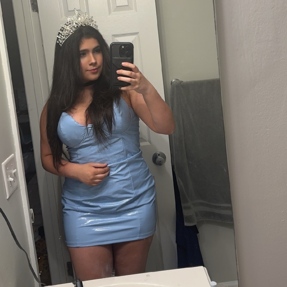 Fashion Nova Blue Latex Dress